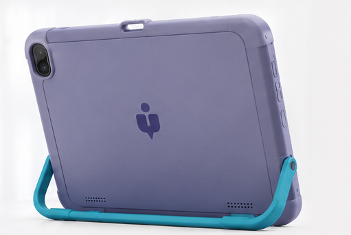 AIVO Pad rear view with carry handle, shown in Lavender + Teal